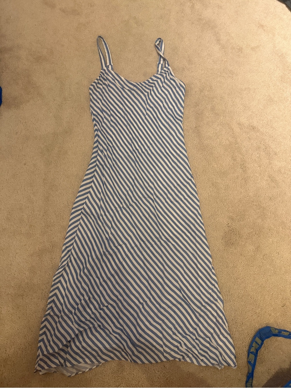 J. Crew Blue and White Diagonal Stripe Midi Dress